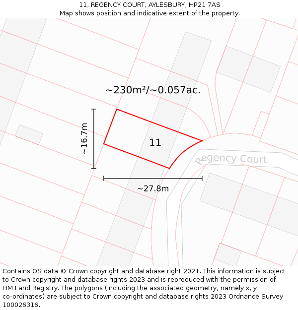 11, REGENCY COURT, AYLESBURY, HP21 7AS: Plot and title map