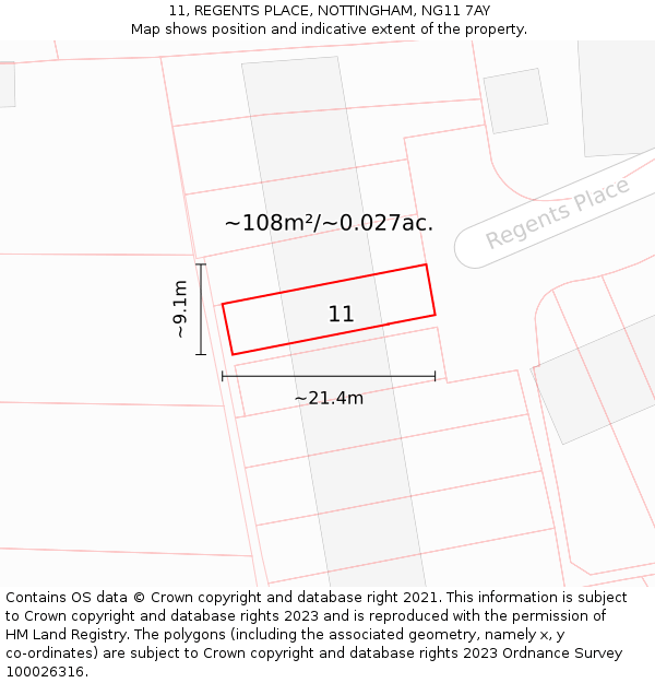 11, REGENTS PLACE, NOTTINGHAM, NG11 7AY: Plot and title map