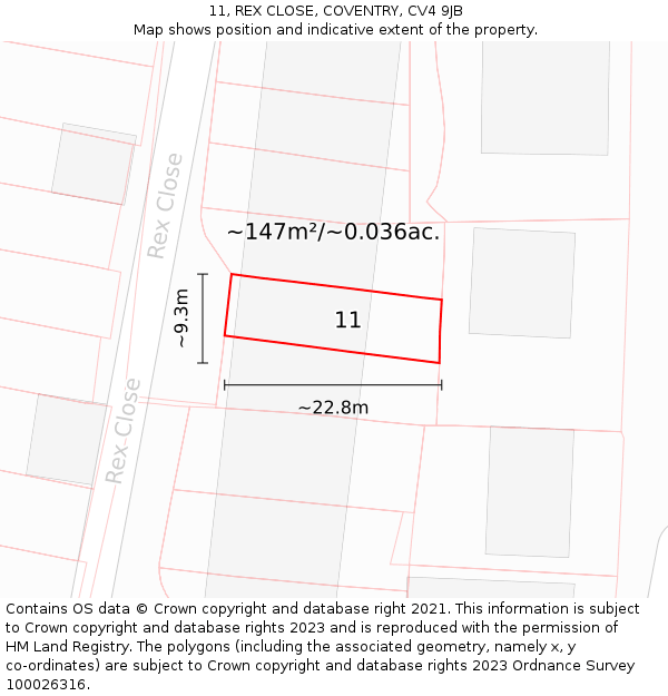 11, REX CLOSE, COVENTRY, CV4 9JB: Plot and title map