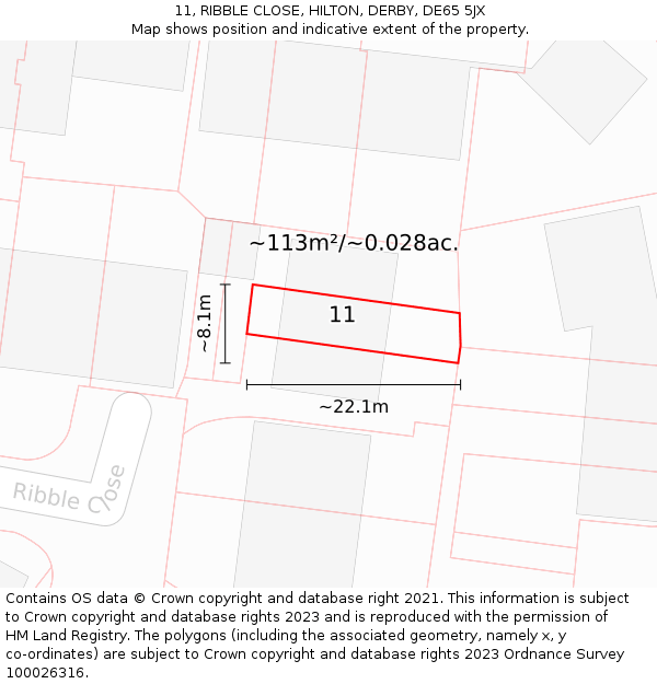 11, RIBBLE CLOSE, HILTON, DERBY, DE65 5JX: Plot and title map
