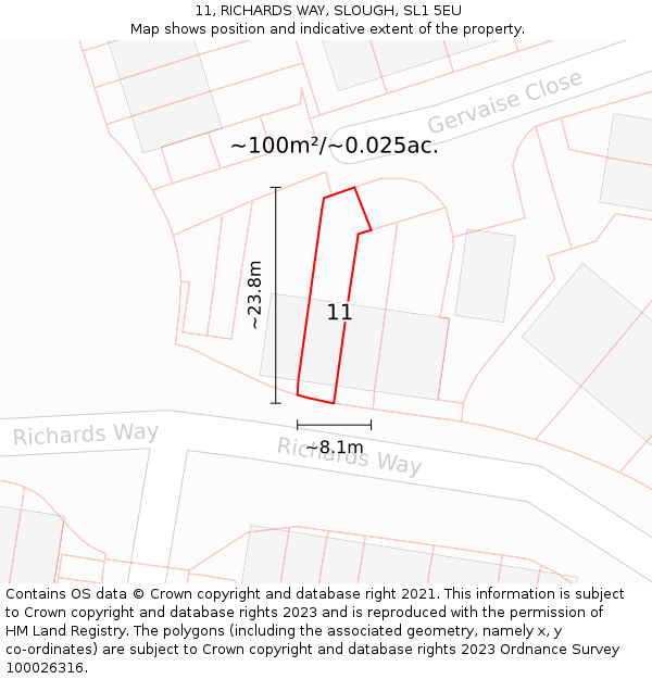 11, RICHARDS WAY, SLOUGH, SL1 5EU: Plot and title map
