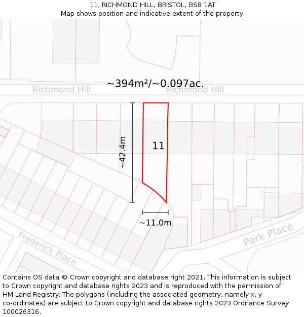 11, RICHMOND HILL, BRISTOL, BS8 1AT: Plot and title map