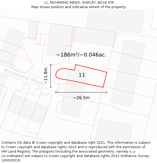 11, RICHMOND MEWS, SHIPLEY, BD18 4TA: Plot and title map