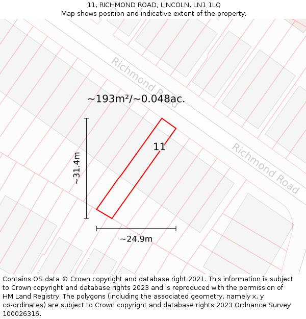 11, RICHMOND ROAD, LINCOLN, LN1 1LQ: Plot and title map