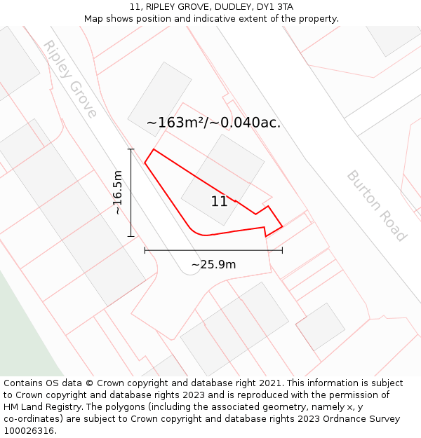 11, RIPLEY GROVE, DUDLEY, DY1 3TA: Plot and title map