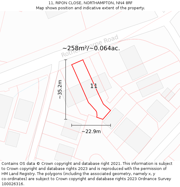 11, RIPON CLOSE, NORTHAMPTON, NN4 8RF: Plot and title map