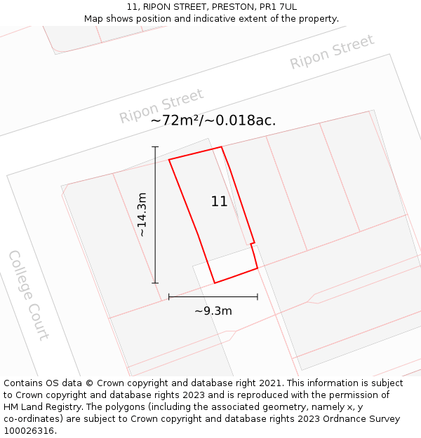 11, RIPON STREET, PRESTON, PR1 7UL: Plot and title map