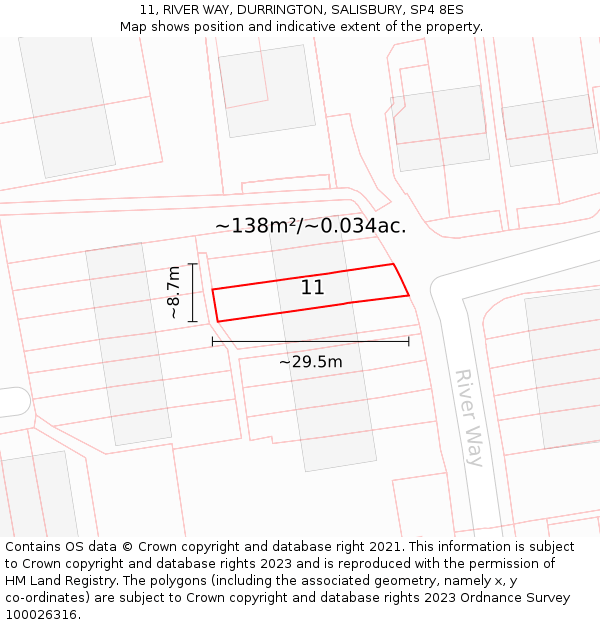 11, RIVER WAY, DURRINGTON, SALISBURY, SP4 8ES: Plot and title map