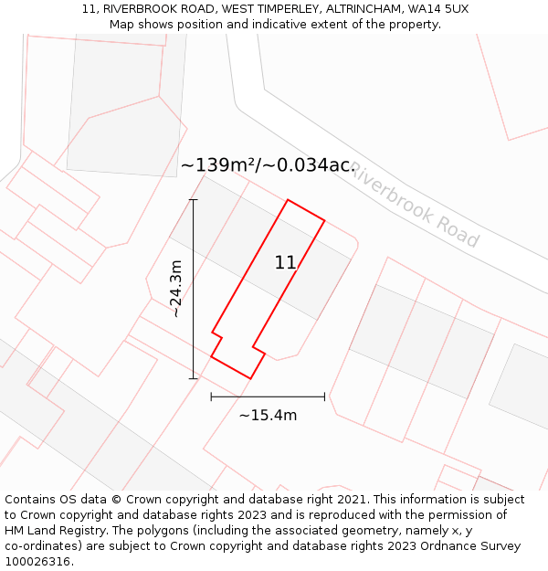 11, RIVERBROOK ROAD, WEST TIMPERLEY, ALTRINCHAM, WA14 5UX: Plot and title map