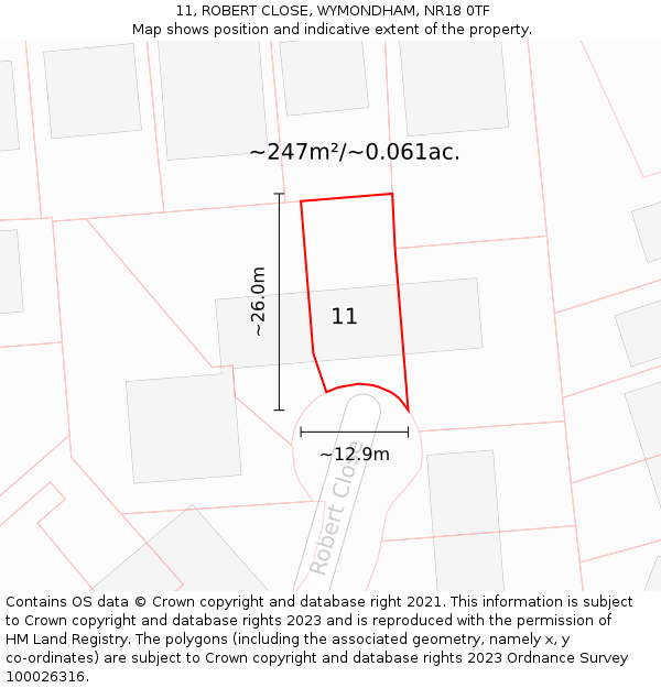 11, ROBERT CLOSE, WYMONDHAM, NR18 0TF: Plot and title map