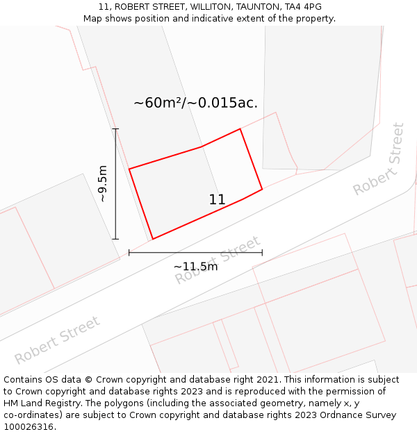 11, ROBERT STREET, WILLITON, TAUNTON, TA4 4PG: Plot and title map