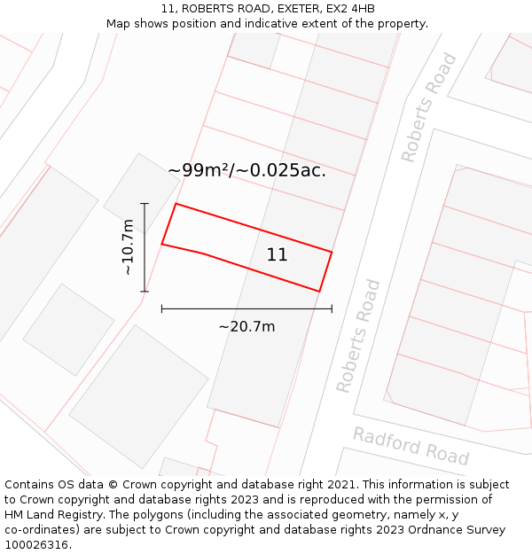 11, ROBERTS ROAD, EXETER, EX2 4HB: Plot and title map