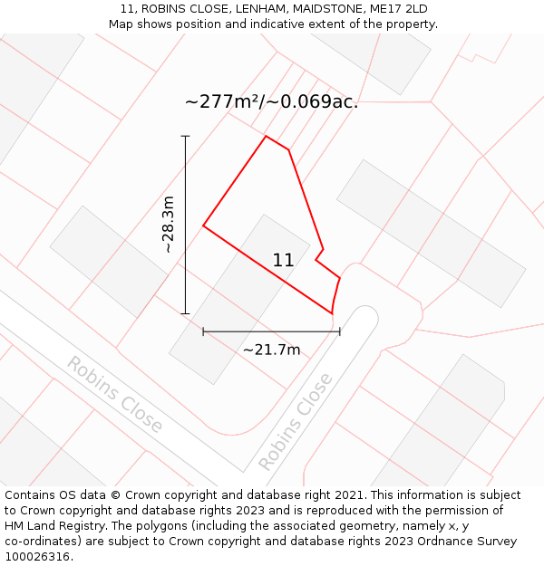 11, ROBINS CLOSE, LENHAM, MAIDSTONE, ME17 2LD: Plot and title map