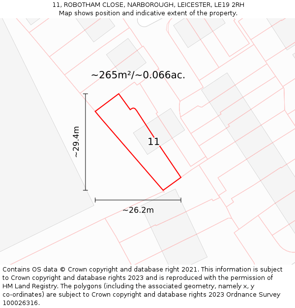 11, ROBOTHAM CLOSE, NARBOROUGH, LEICESTER, LE19 2RH: Plot and title map