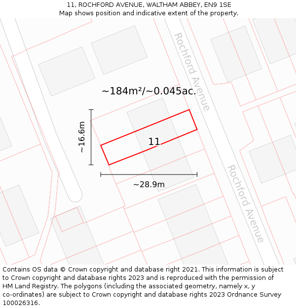 11, ROCHFORD AVENUE, WALTHAM ABBEY, EN9 1SE: Plot and title map
