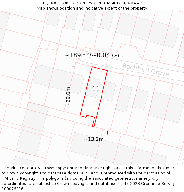11, ROCHFORD GROVE, WOLVERHAMPTON, WV4 4JS: Plot and title map