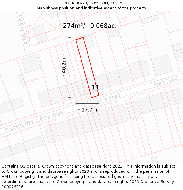 11, ROCK ROAD, ROYSTON, SG8 5EU: Plot and title map