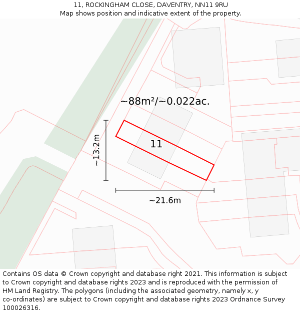 11, ROCKINGHAM CLOSE, DAVENTRY, NN11 9RU: Plot and title map