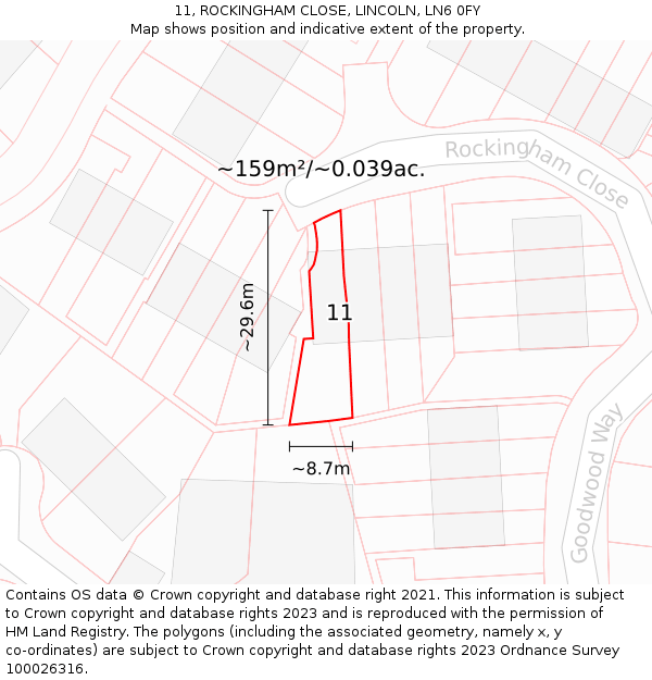 11, ROCKINGHAM CLOSE, LINCOLN, LN6 0FY: Plot and title map