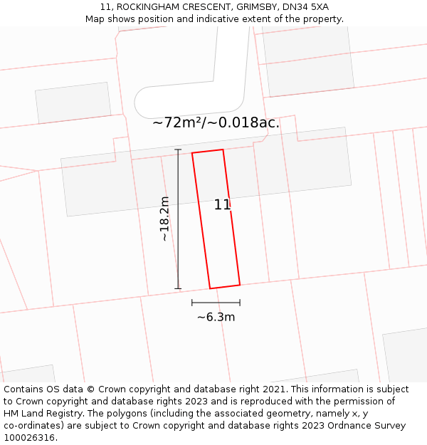 11, ROCKINGHAM CRESCENT, GRIMSBY, DN34 5XA: Plot and title map