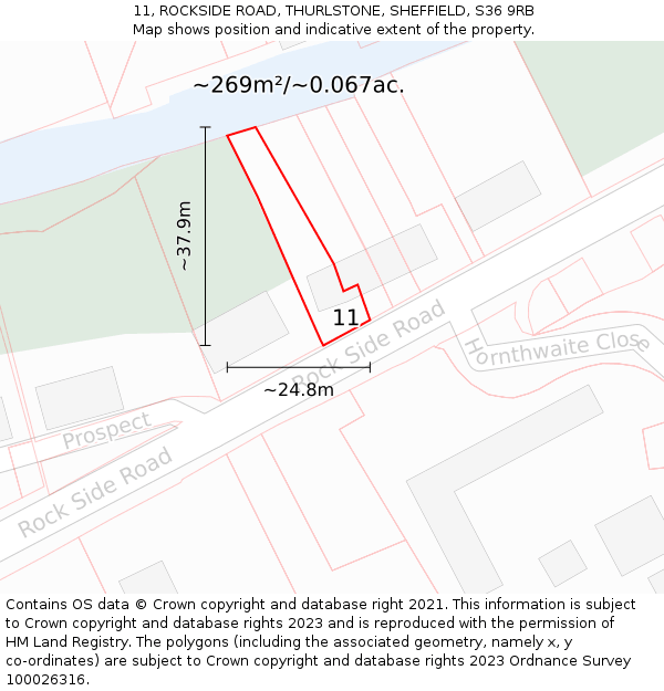 11, ROCKSIDE ROAD, THURLSTONE, SHEFFIELD, S36 9RB: Plot and title map