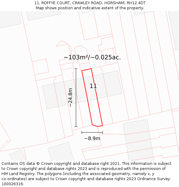 11, ROFFYE COURT, CRAWLEY ROAD, HORSHAM, RH12 4DT: Plot and title map