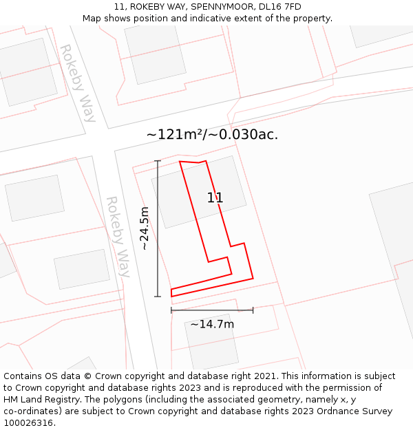 11, ROKEBY WAY, SPENNYMOOR, DL16 7FD: Plot and title map