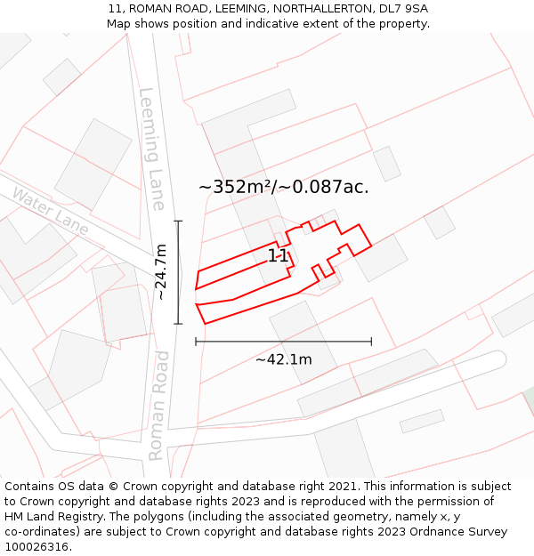 11, ROMAN ROAD, LEEMING, NORTHALLERTON, DL7 9SA: Plot and title map