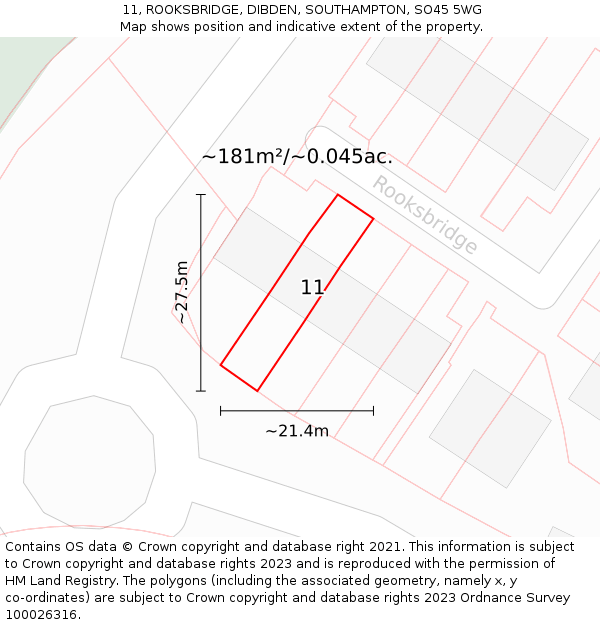 11, ROOKSBRIDGE, DIBDEN, SOUTHAMPTON, SO45 5WG: Plot and title map