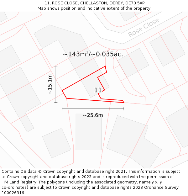11, ROSE CLOSE, CHELLASTON, DERBY, DE73 5XP: Plot and title map