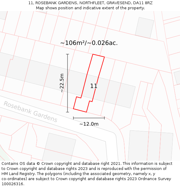 11, ROSEBANK GARDENS, NORTHFLEET, GRAVESEND, DA11 8RZ: Plot and title map