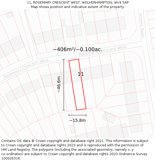 11, ROSEMARY CRESCENT WEST, WOLVERHAMPTON, WV4 5AP: Plot and title map