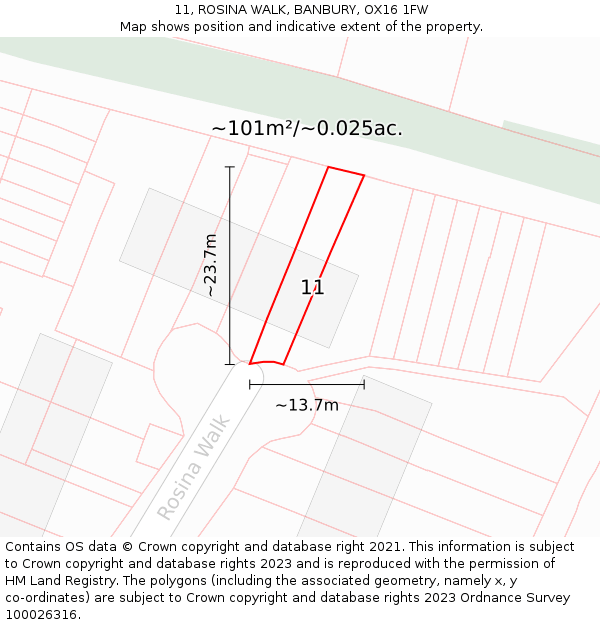 11, ROSINA WALK, BANBURY, OX16 1FW: Plot and title map