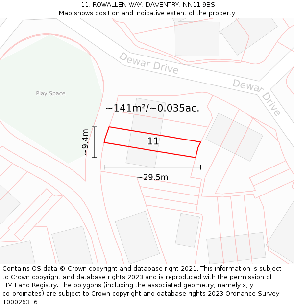 11, ROWALLEN WAY, DAVENTRY, NN11 9BS: Plot and title map
