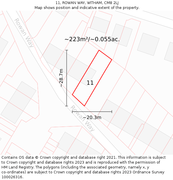 11, ROWAN WAY, WITHAM, CM8 2LJ: Plot and title map