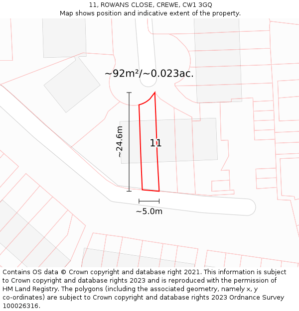 11, ROWANS CLOSE, CREWE, CW1 3GQ: Plot and title map