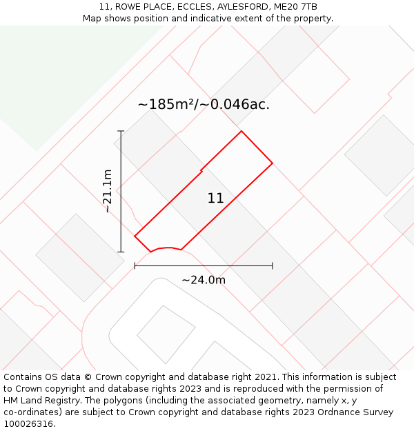 11, ROWE PLACE, ECCLES, AYLESFORD, ME20 7TB: Plot and title map