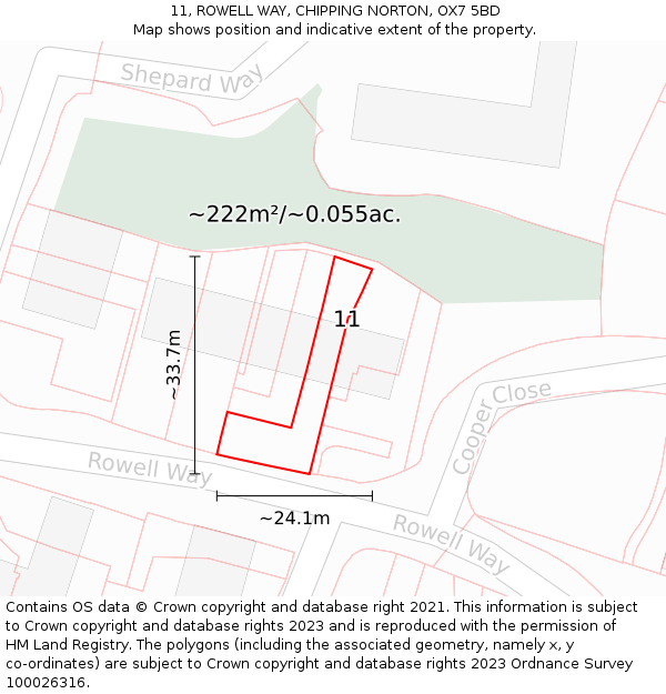 11, ROWELL WAY, CHIPPING NORTON, OX7 5BD: Plot and title map