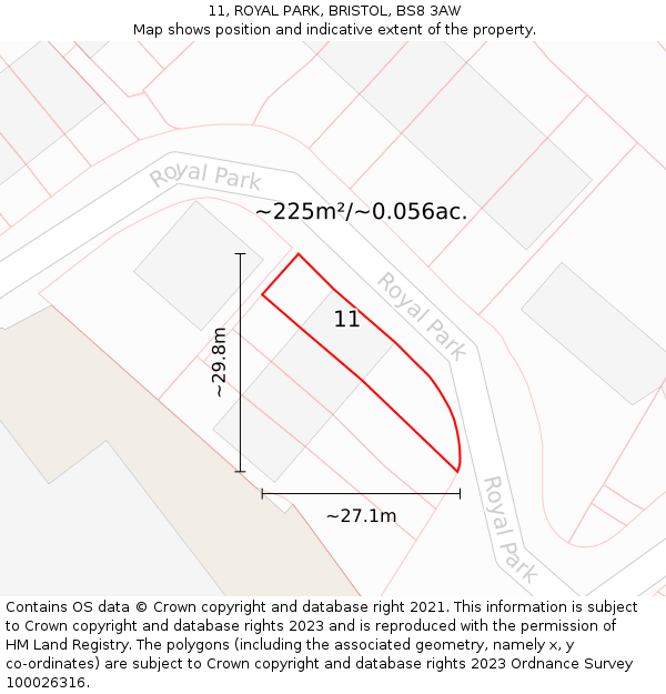 11, ROYAL PARK, BRISTOL, BS8 3AW: Plot and title map