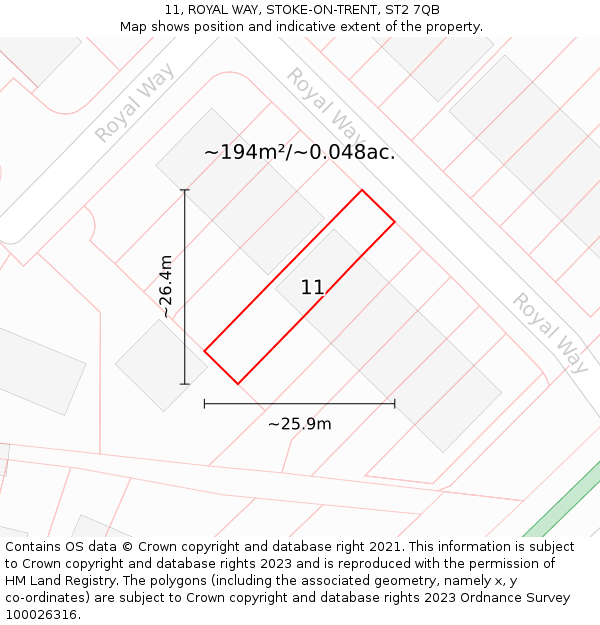 11, ROYAL WAY, STOKE-ON-TRENT, ST2 7QB: Plot and title map