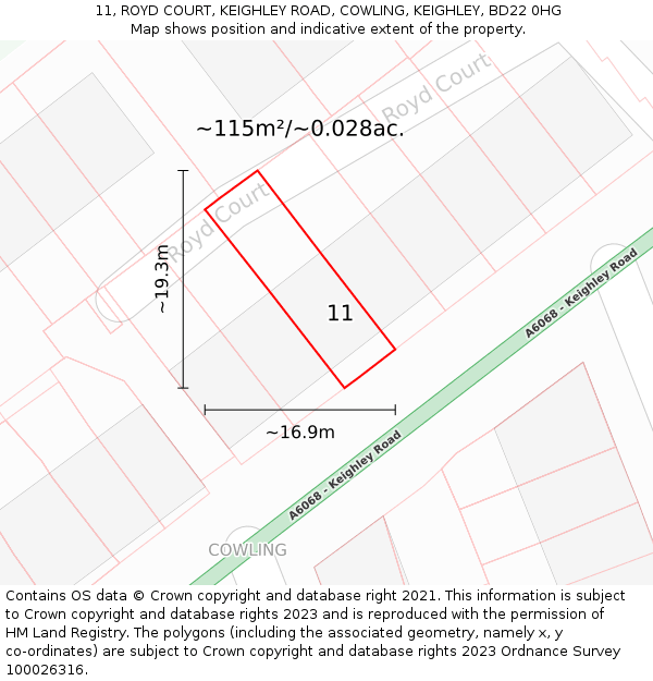 11, ROYD COURT, KEIGHLEY ROAD, COWLING, KEIGHLEY, BD22 0HG: Plot and title map
