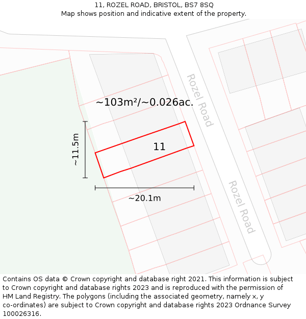 11, ROZEL ROAD, BRISTOL, BS7 8SQ: Plot and title map