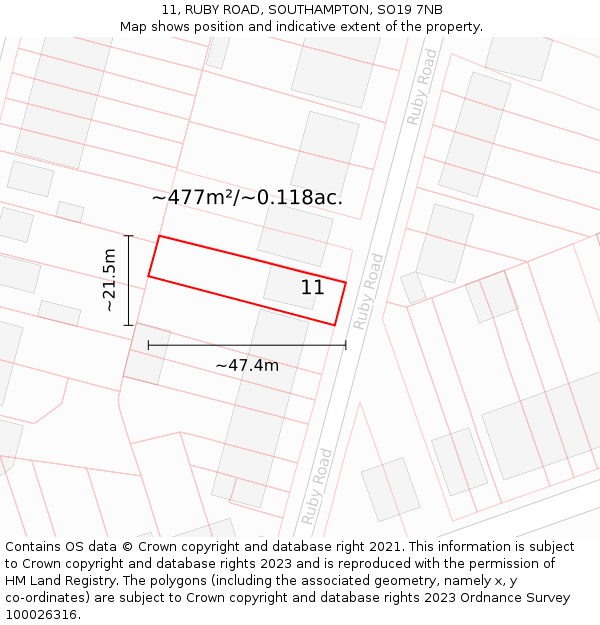 11, RUBY ROAD, SOUTHAMPTON, SO19 7NB: Plot and title map