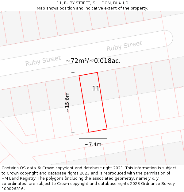 11, RUBY STREET, SHILDON, DL4 1JD: Plot and title map
