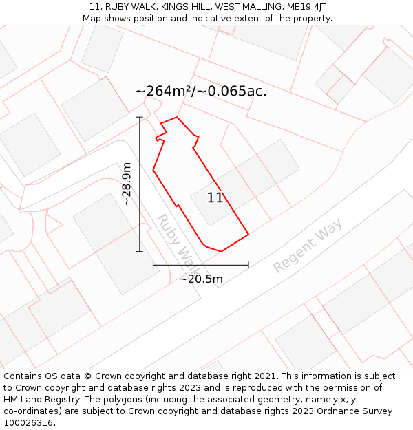 11, RUBY WALK, KINGS HILL, WEST MALLING, ME19 4JT: Plot and title map