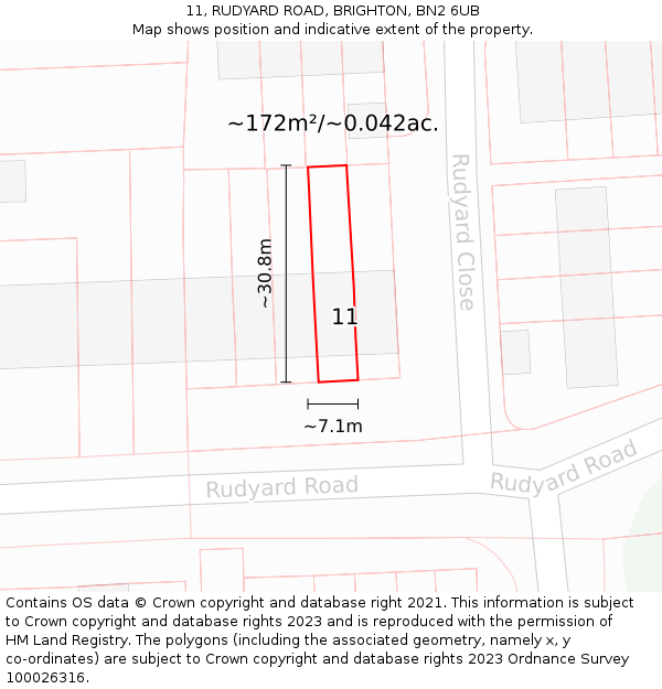 11, RUDYARD ROAD, BRIGHTON, BN2 6UB: Plot and title map