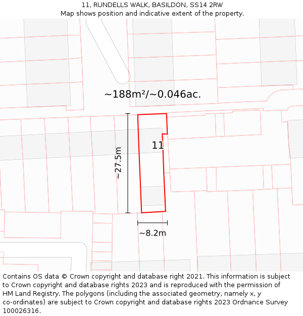11, RUNDELLS WALK, BASILDON, SS14 2RW: Plot and title map