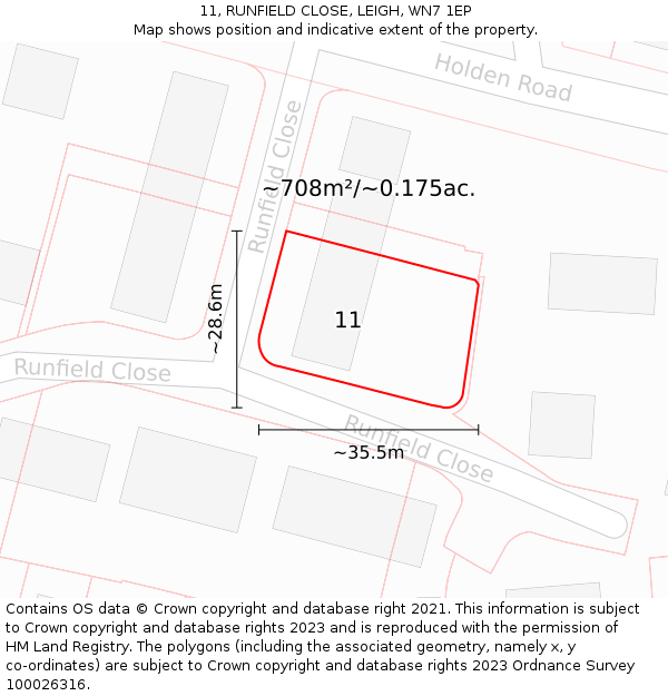11, RUNFIELD CLOSE, LEIGH, WN7 1EP: Plot and title map