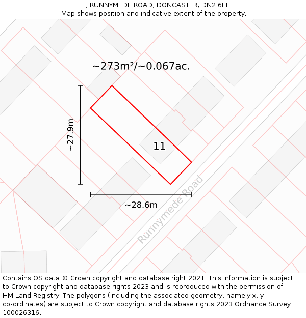 11, RUNNYMEDE ROAD, DONCASTER, DN2 6EE: Plot and title map
