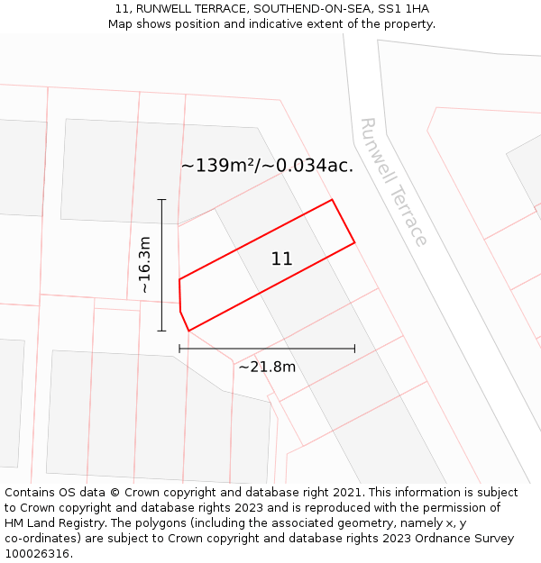 11, RUNWELL TERRACE, SOUTHEND-ON-SEA, SS1 1HA: Plot and title map